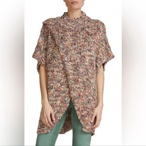 Elan Multi Knit Mock Neck Poncho‎ with Cross Front Boho Lagenlook